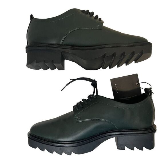 NWT Zara oxfords hunter green size 6 - Picture 3 of 12